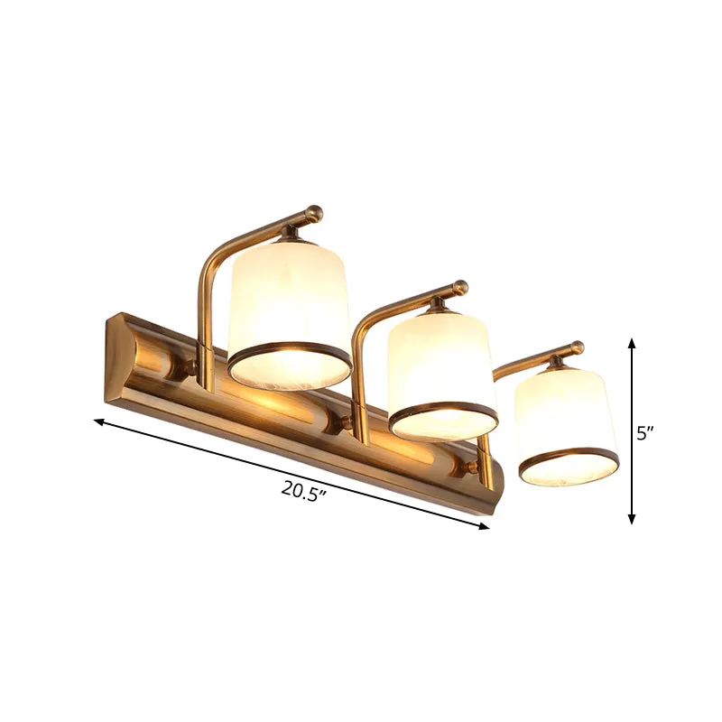2/3 Lichten Kolom Vanity Verlichting Koloniaal Goud Frosted Wit Glazen Wandkandelaar Lichtarmatuur voor Badkamer Clearhalo