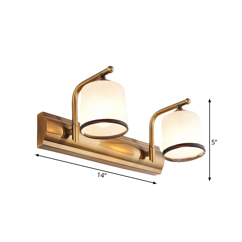 2/3 Lichten Kolom Vanity Verlichting Koloniaal Goud Frosted Wit Glazen Wandkandelaar Lichtarmatuur voor Badkamer Clearhalo