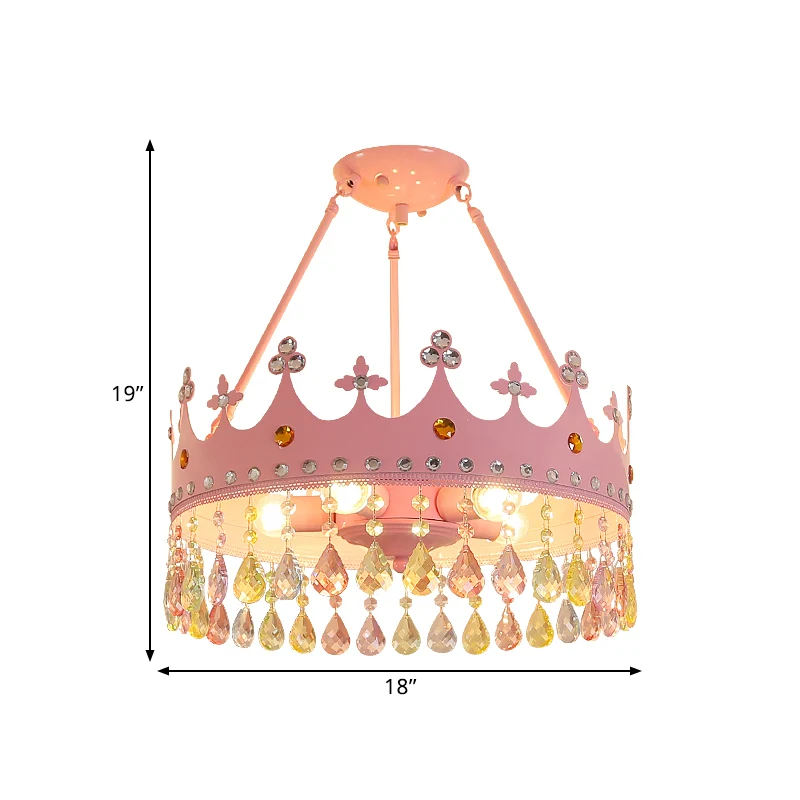 3/5 lichten kristal semi-gemonteerde verlichting moderne roze kroon slaapkamer plafondmontage armatuur, 12 "/18" breed Cle...