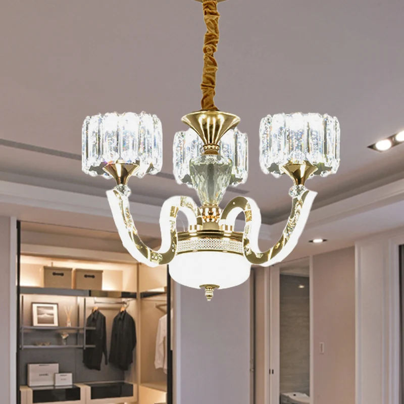 3/5 lichten kristallen blok kroonluchter licht modernisme gouden trommel woonkamer LED hangende plafondlamp Clearhalo