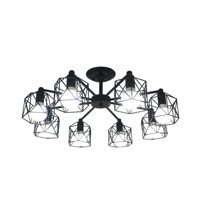 6/8 lichten Spider semi-inbouwlamp met Global Cage Shade Retro-stijl zwart metalen semi-inbouw hanglamp voor woonkamer Cle...