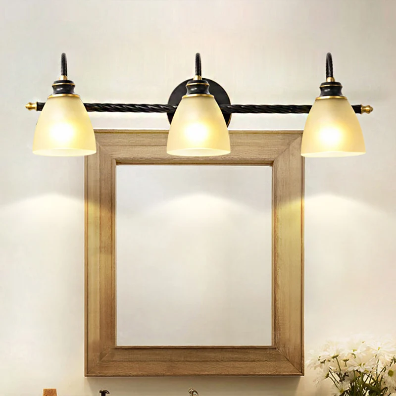 2/3 Lichten Vanity Lamp Traditionele Bell Frosted Glass Sconce Lichtarmatuur Zwart voor Badkamer Clearhalo