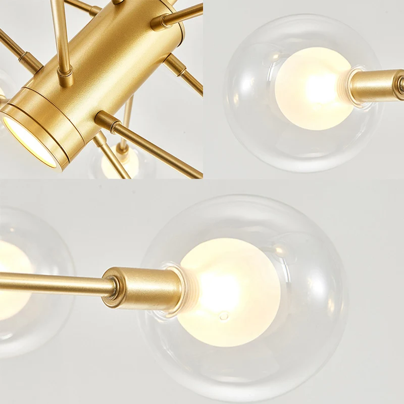 6/8 lichten woonkamer kroonluchterlamp met bol helder glazen kap moderne gouden plafondhanglamp Clearhalo