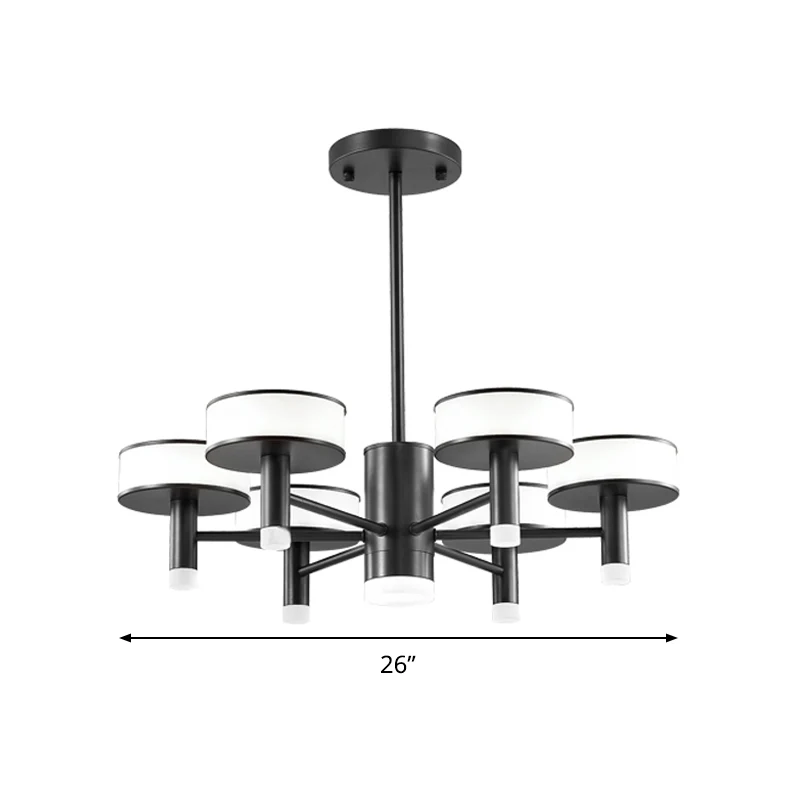 6/8 lichten woonkamer LED-kroonluchter modernistische zwarte hanglamp met trommel acryl kap, 3 kleuren licht Clearhalo