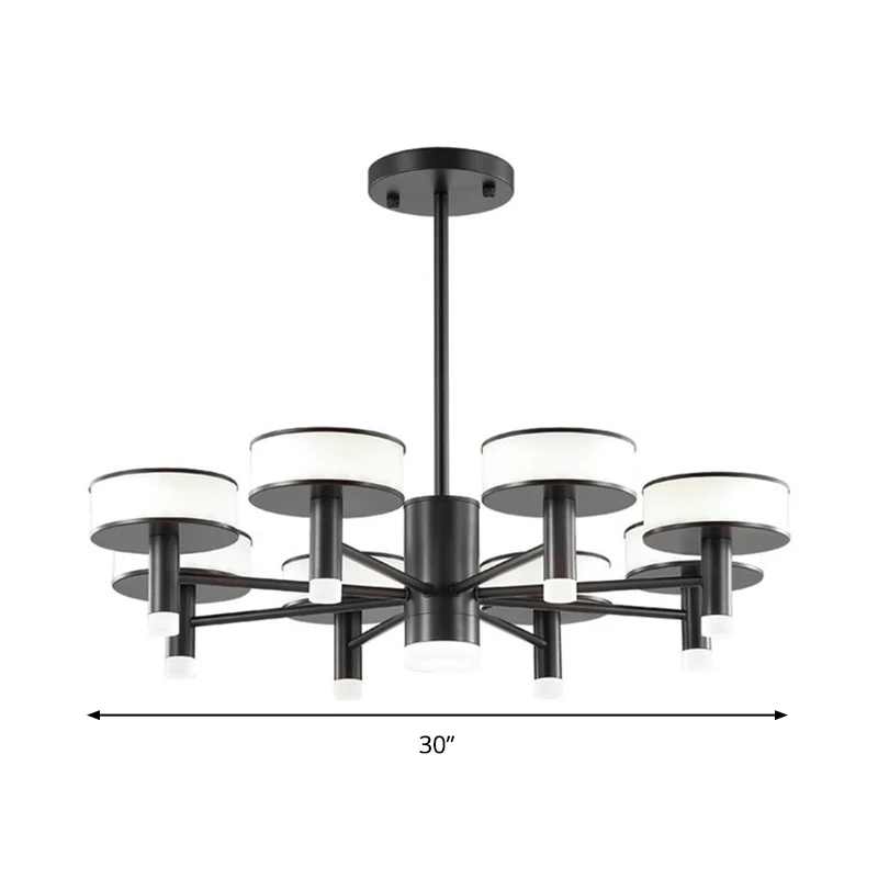 6/8 lichten woonkamer LED-kroonluchter modernistische zwarte hanglamp met trommel acryl kap, 3 kleuren licht Clearhalo