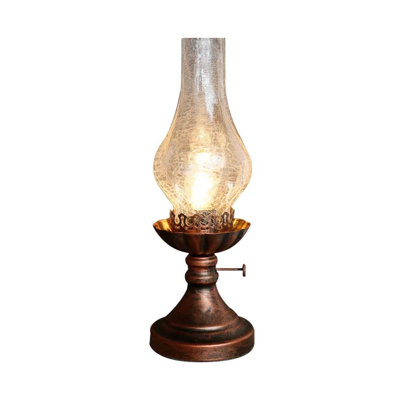 1 lichtgeel/helder craqueléglas tafellamp industriële koperen afwerking vaas schaduw slaapkamer bureauverlichting Clearhalo