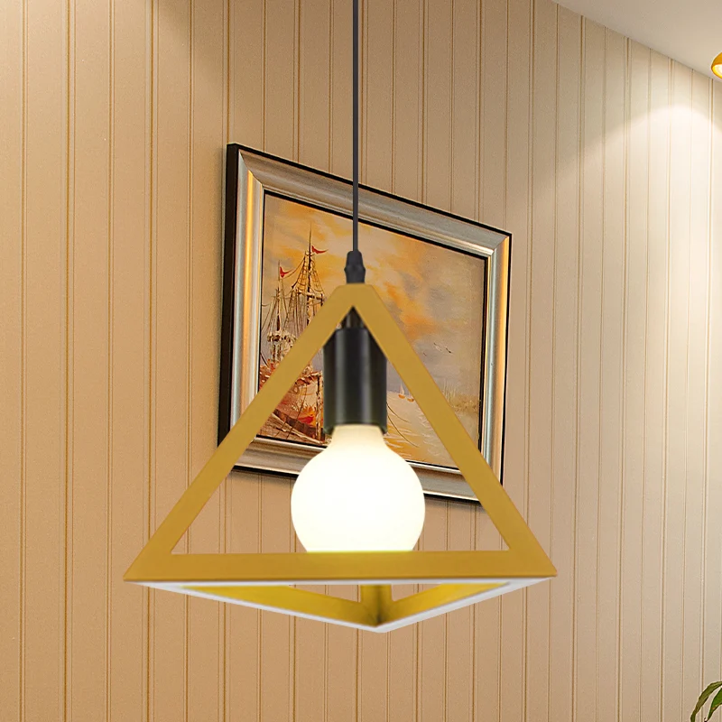 1 lichtmetalen hanglamp retro stijlvol rood/blauw driehoekige kooi schaduw hanglamp voor woonkamer Clearhalo