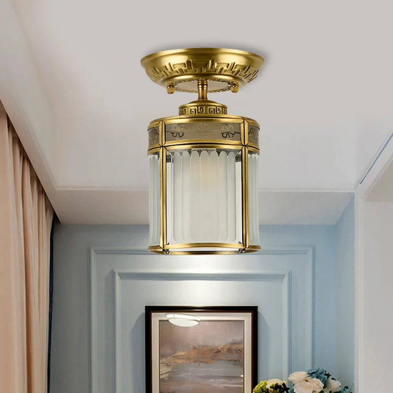 1 lichtmetalen semi-gemonteerde verlichting Traditionele messing cilindergangplafondlamp Clearhalo