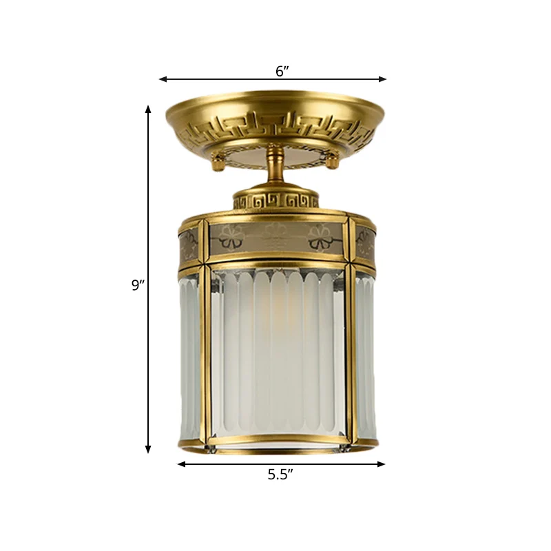 1 lichtmetalen semi-gemonteerde verlichting Traditionele messing cilindergangplafondlamp Clearhalo