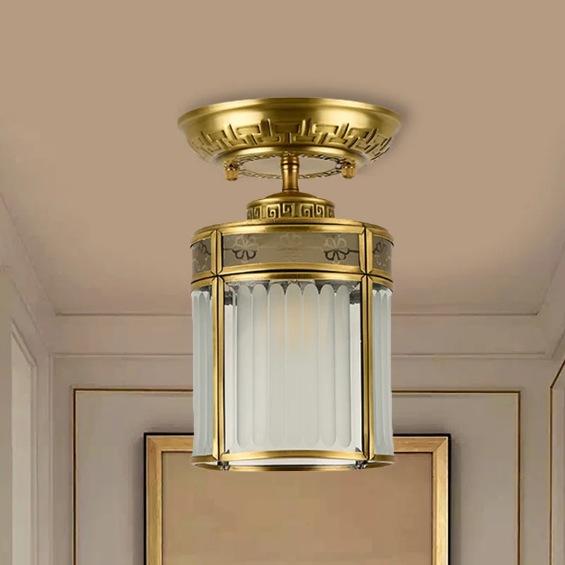 1 lichtmetalen semi-gemonteerde verlichting Traditionele messing cilindergangplafondlamp Clearhalo