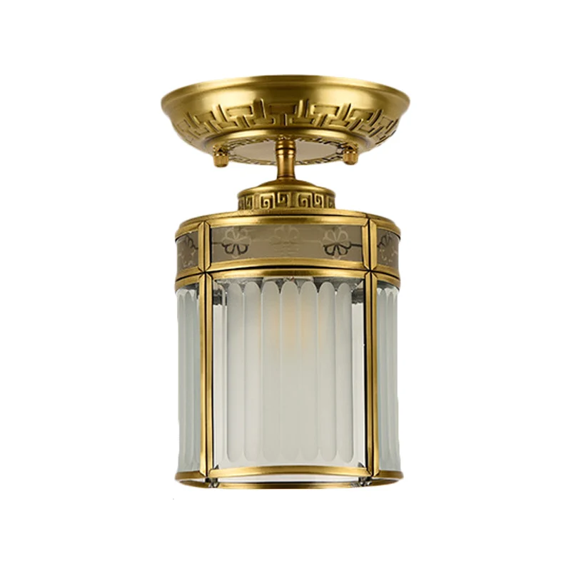 1 lichtmetalen semi-gemonteerde verlichting Traditionele messing cilindergangplafondlamp Clearhalo