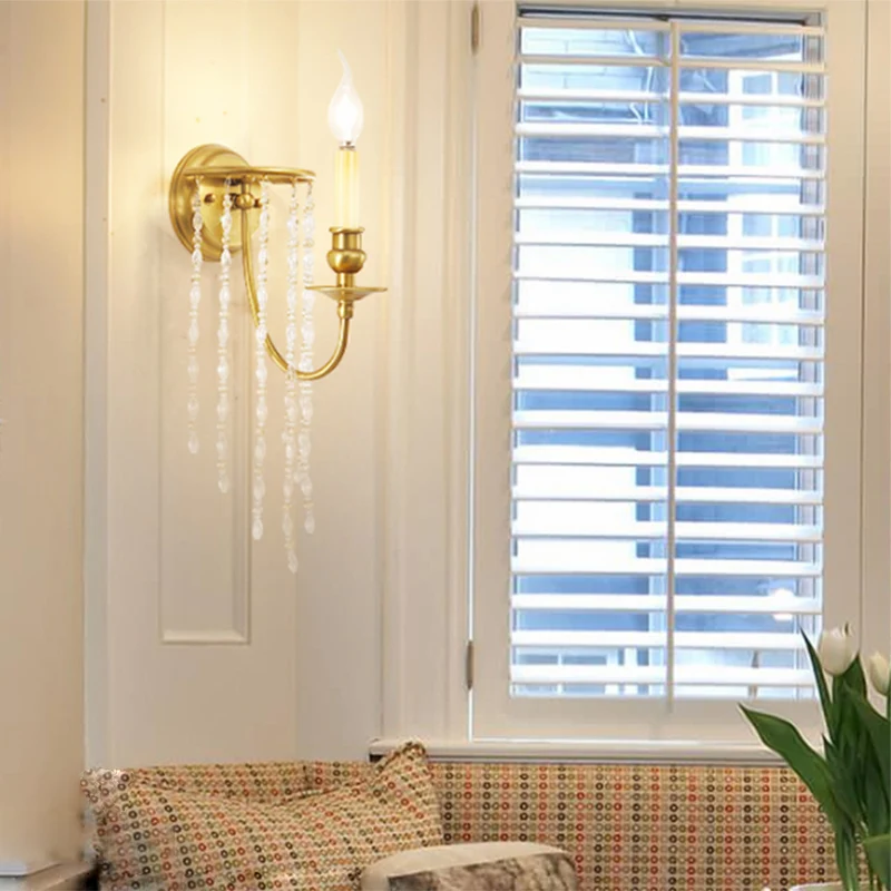 1/2 lichts gangwandlamp moderne gouden schanslamp met metalen kaarsontwerp en kristallen stranddecoratie Clearhalo