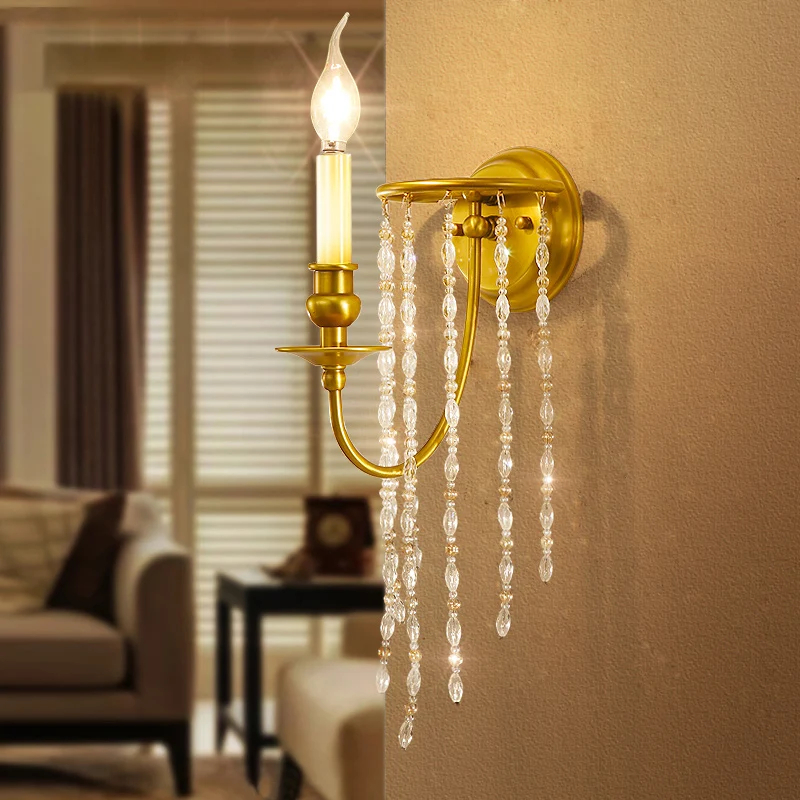 1/2 lichts gangwandlamp moderne gouden schanslamp met metalen kaarsontwerp en kristallen stranddecoratie Clearhalo