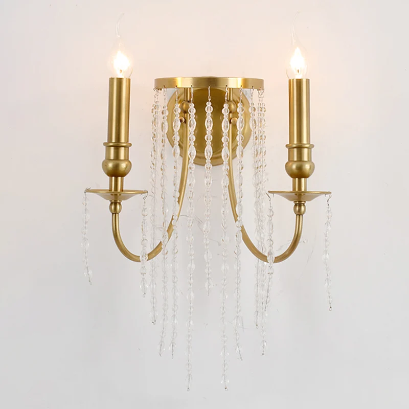 1/2 lichts gangwandlamp moderne gouden schanslamp met metalen kaarsontwerp en kristallen stranddecoratie Clearhalo