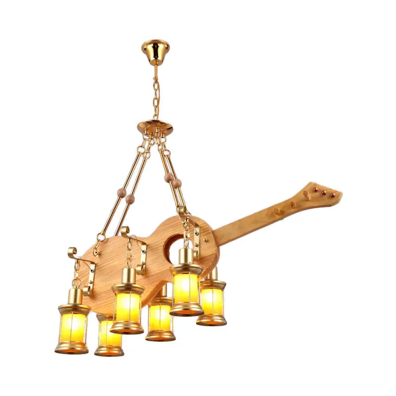 3/4 lichts oranje glazen eiland hanglamp boerderij goud kerosine hanglampset met houtvis/gitaarontwerp Clearhalo