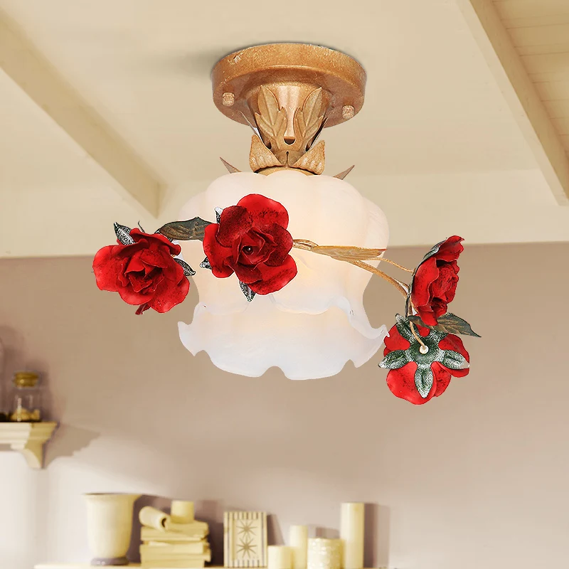 1 Light Bloom semi-inbouwmontage pastorale stijl bruin melkachtig glas dicht bij plafondverlichtingsarmatuur Clearhalo