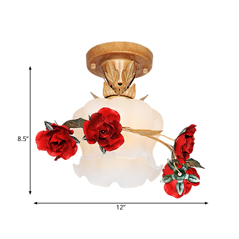 1 Light Bloom semi-inbouwmontage pastorale stijl bruin melkachtig glas dicht bij plafondverlichtingsarmatuur Clearhalo