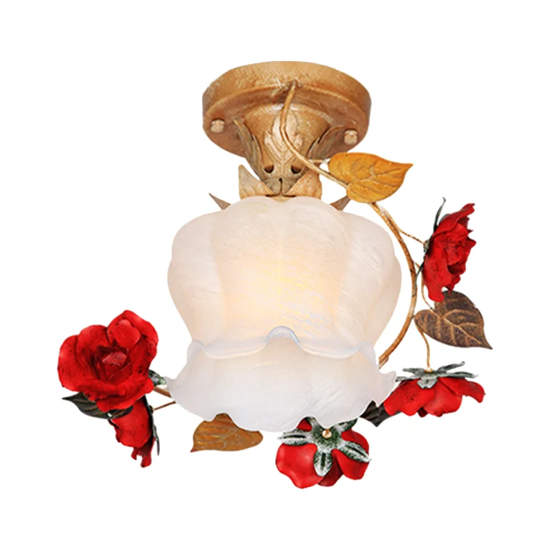 1 Light Bloom semi-inbouwmontage pastorale stijl bruin melkachtig glas dicht bij plafondverlichtingsarmatuur Clearhalo