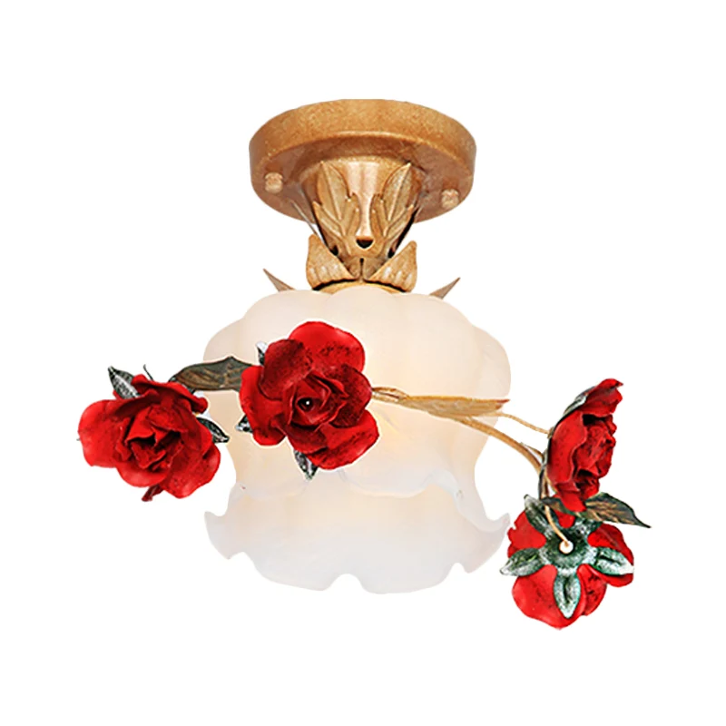 1 Light Bloom semi-inbouwmontage pastorale stijl bruin melkachtig glas dicht bij plafondverlichtingsarmatuur Clearhalo