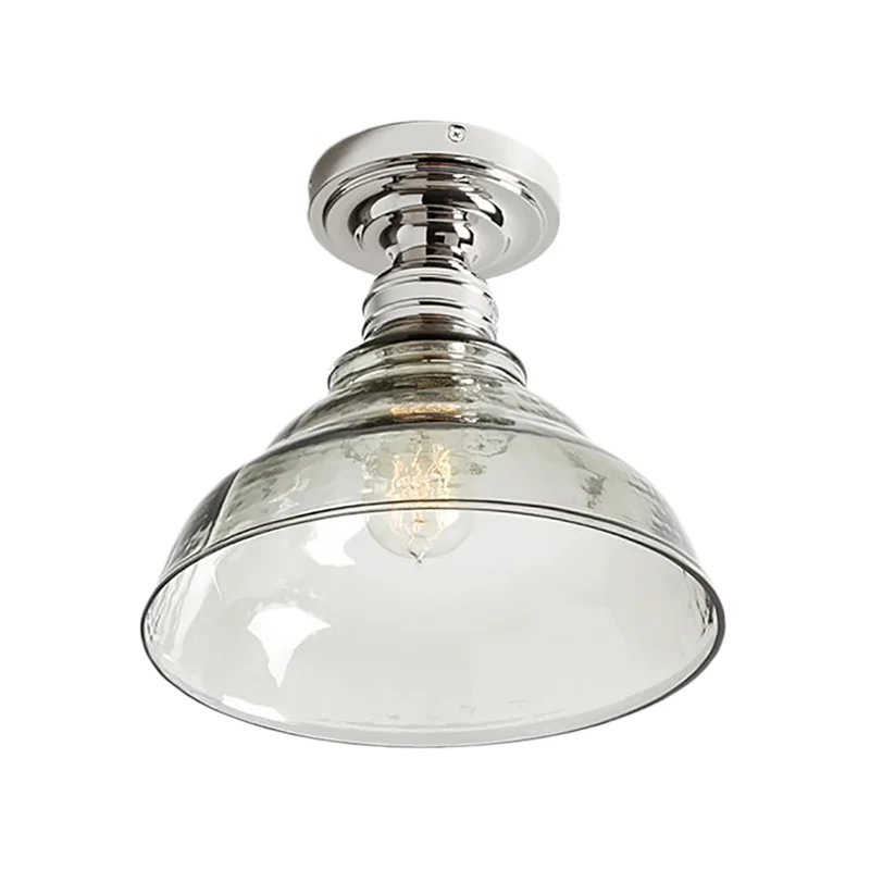 1 Light Bowl Shade Semi Flush Light Industrieel Zwart/Chroom Helder Glazen Plafondbeugel voor Woonkamer Clearhalo