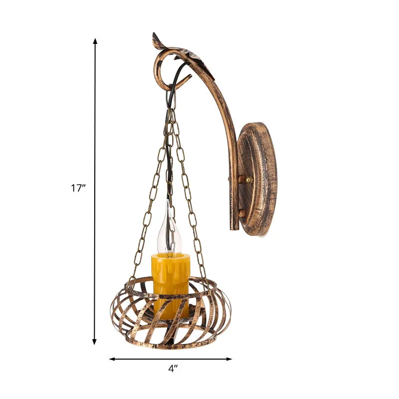 1 Light Candle Sconce Lighting Loft Rustieke smeedijzeren wandlamp brons voor gang Clearhalo