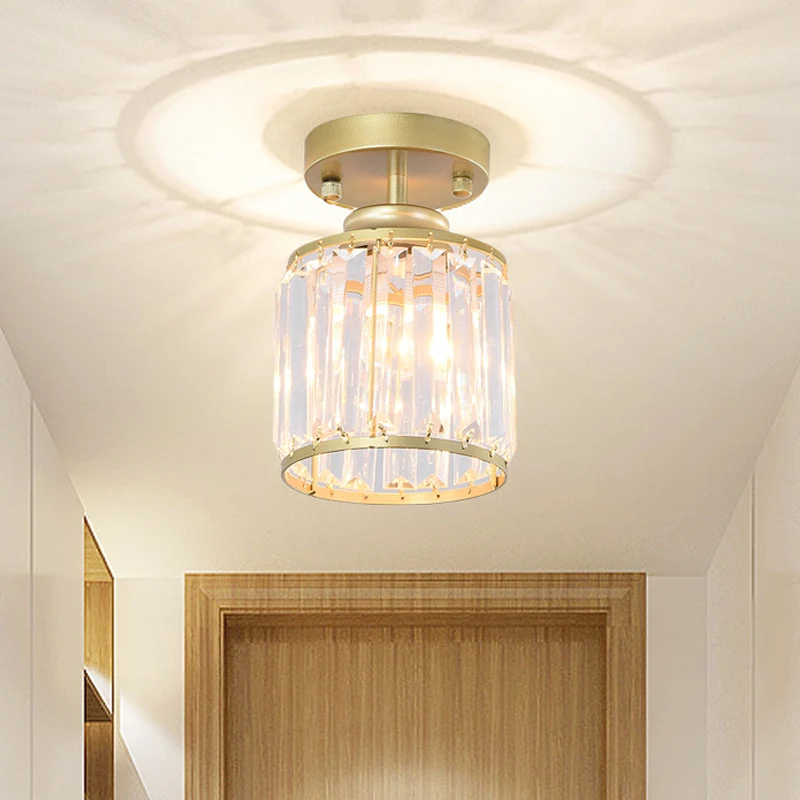 1 Light Corridor, semi-inbouwlamp, hedendaagse goud/zwarte plafondlamp met cilindervormige kristallen blokkap Clearhalo