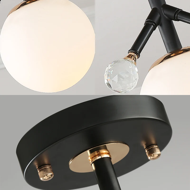 1 Light Globe Semi Flush Verlichting Moderne witte glazen en metalen plafondverlichting met kristallen bol deco Clearhalo