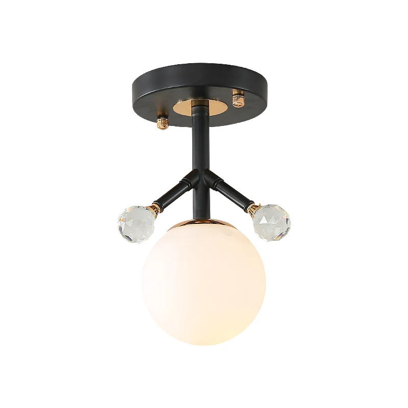 1 Light Globe Semi Flush Verlichting Moderne witte glazen en metalen plafondverlichting met kristallen bol deco Clearhalo