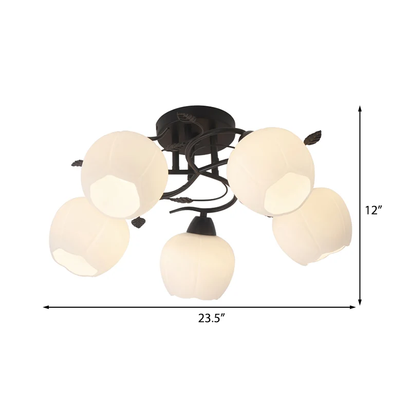 1 Light Globe Semi-inbouwlamp Traditioneel wit glazen plafondgemonteerd armatuur voor woonkamer Clearhalo