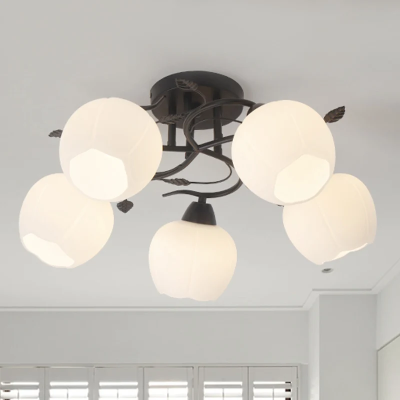 1 Light Globe Semi-inbouwlamp Traditioneel wit glazen plafondgemonteerd armatuur voor woonkamer Clearhalo