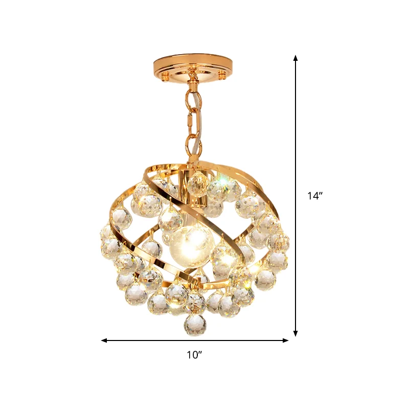 1 Light Orb Hanglamp Industrieel Goud Helder Kristal Hangend Plafondlamp voor Foyer Clearhalo