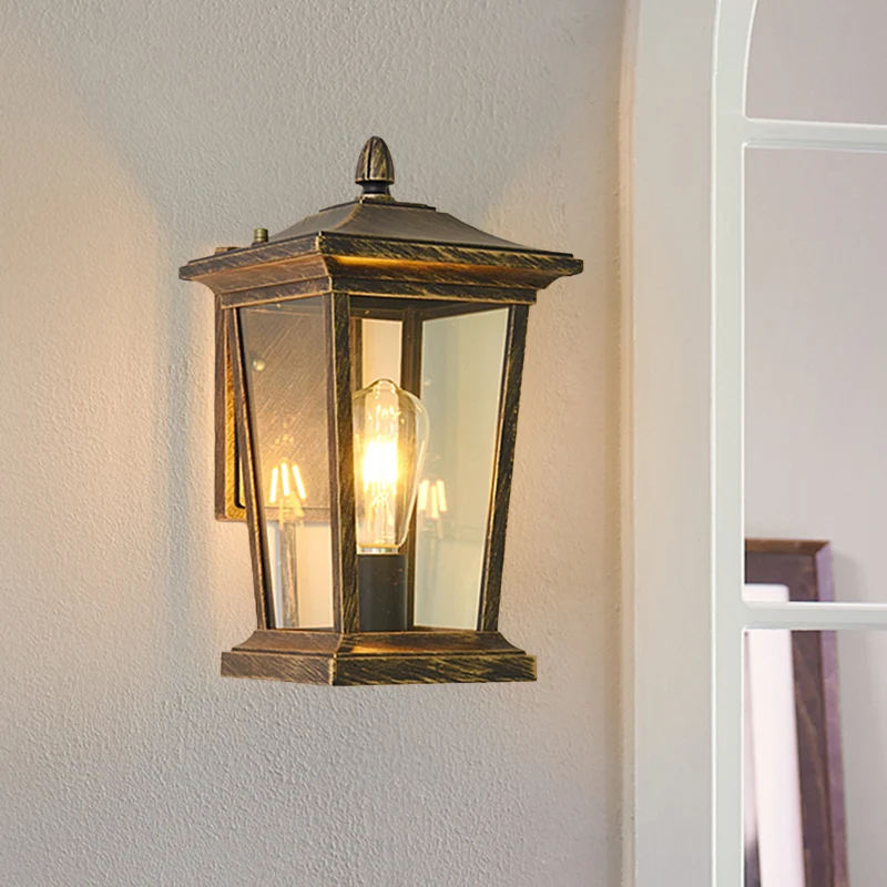 1 Light Sconce Lamp Lodge Birdcage Helder glazen wandgemonteerde lichtarmatuur brons voor buiten Clearhalo