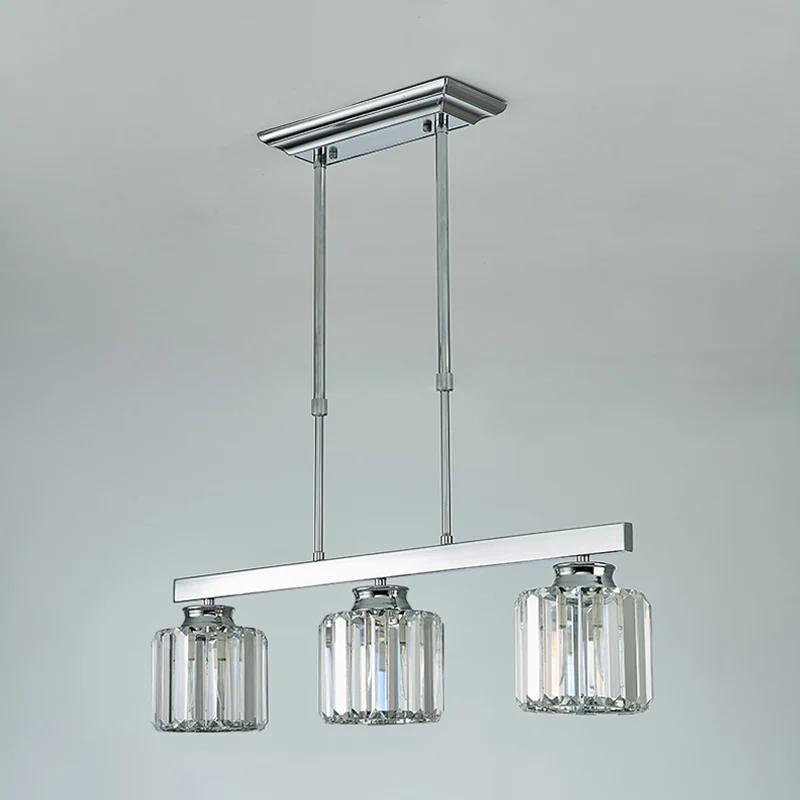 Lineaire eetkamer hangende lichtarmatuur Eenvoudige driezijdige kristallen staaf 3/4 koppen Silver Island-lamp Clearhalo