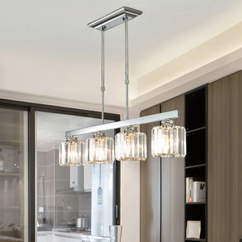 Lineaire eetkamer hangende lichtarmatuur Eenvoudige driezijdige kristallen staaf 3/4 koppen Silver Island-lamp Clearhalo