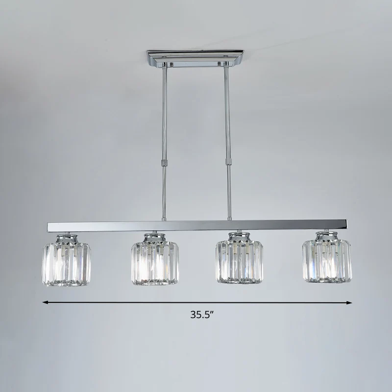 Lineaire eetkamer hangende lichtarmatuur Eenvoudige driezijdige kristallen staaf 3/4 koppen Silver Island-lamp Clearhalo