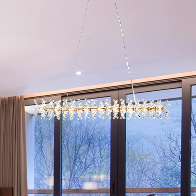 Lineaire eilandlamp Hedendaags helder kristal 16-lichts hanglampset voor woonkamer Clearhalo