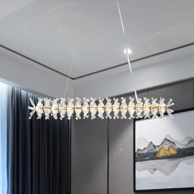 Lineaire eilandlamp Hedendaags helder kristal 16-lichts hanglampset voor woonkamer Clearhalo