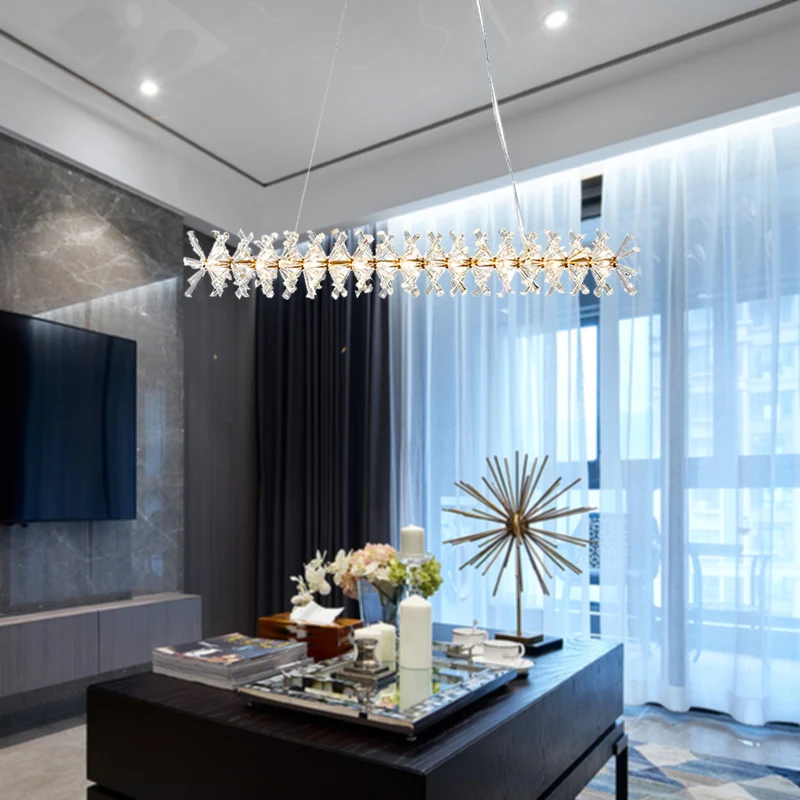 Lineaire eilandlamp Hedendaags helder kristal 16-lichts hanglampset voor woonkamer Clearhalo
