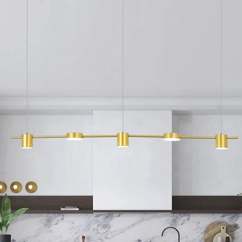 Lineaire metalen kroonluchterlamp Moderne 3/5-kops zwart/gouden hanglamp met draaibare kap, warm/wit licht Clearhalo