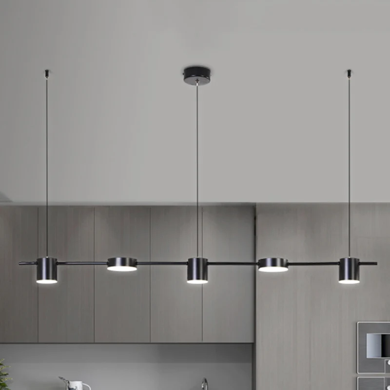 Lineaire metalen kroonluchterlamp Moderne 3/5-kops zwart/gouden hanglamp met draaibare kap, warm/wit licht Clearhalo