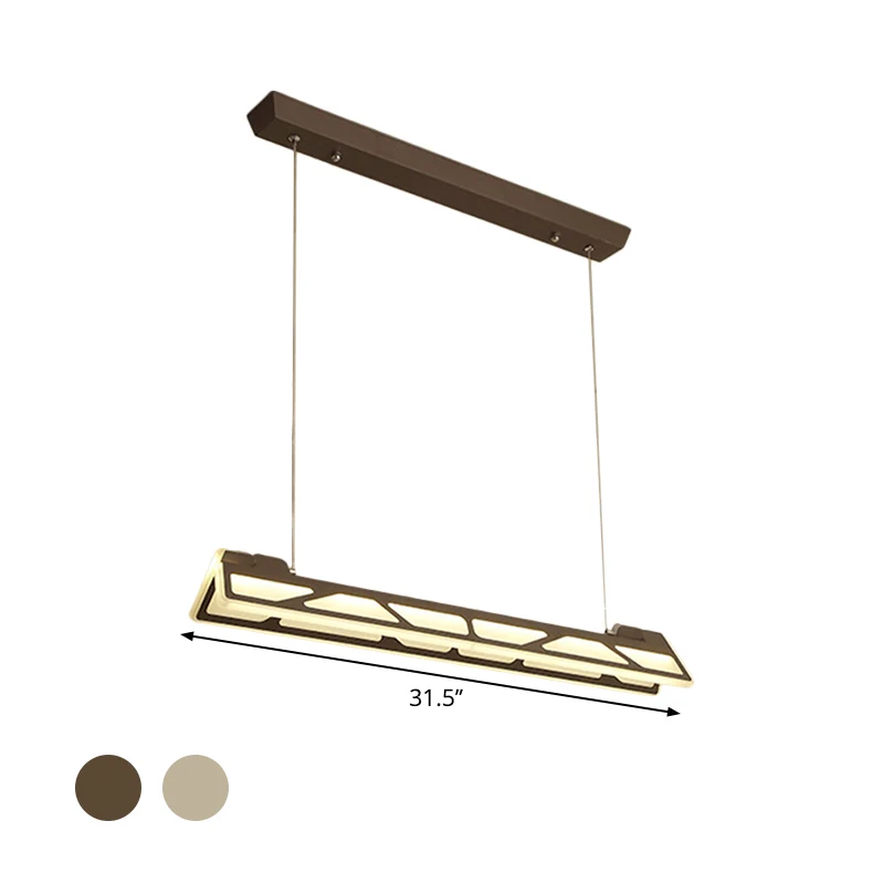 Lineaire Office Drop-hanger acryl LED moderne hangende plafondlamp wit/bruin, 91,5 cm breed Clearhalo