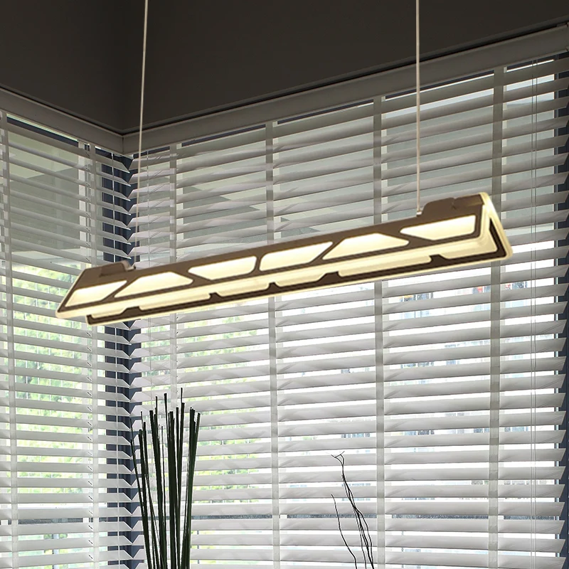 Lineaire Office Drop-hanger acryl LED moderne hangende plafondlamp wit/bruin, 91,5 cm breed Clearhalo
