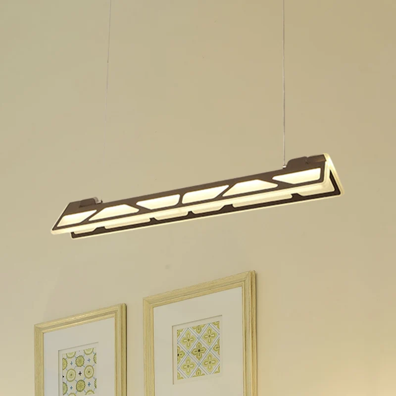 Lineaire Office Drop-hanger acryl LED moderne hangende plafondlamp wit/bruin, 91,5 cm breed Clearhalo
