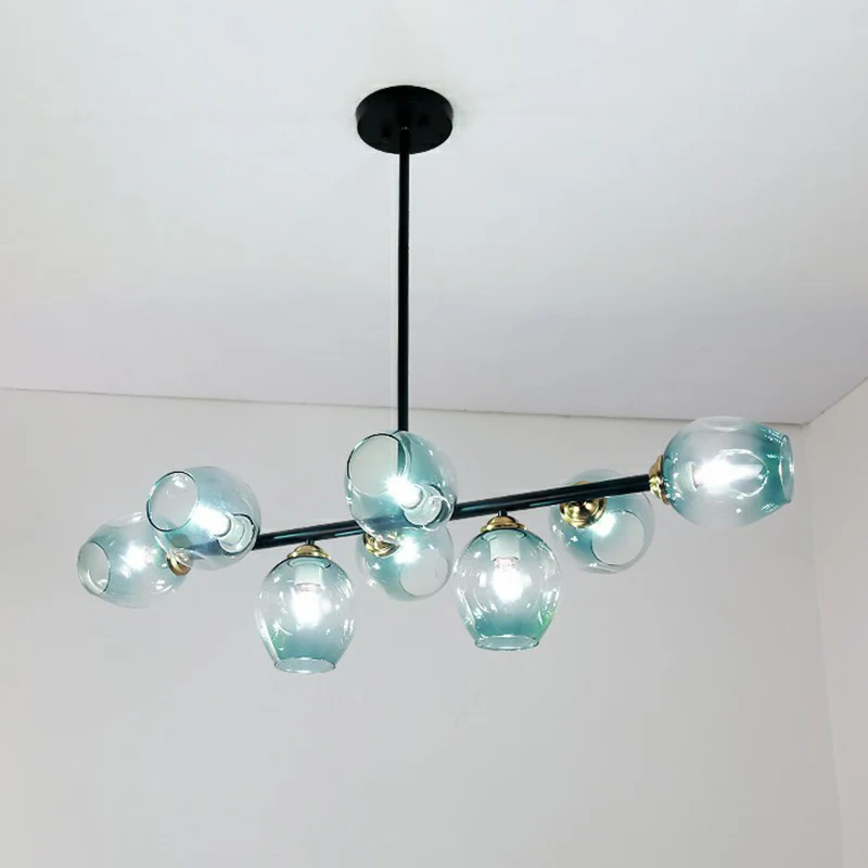 Lineaire plafondlamp voor eetkamer, ingedeukt glas, minimalistische eilandhanglamp met 8 lampen Clearhalo