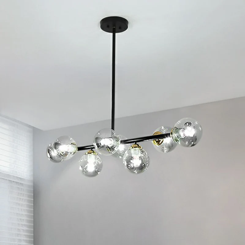 Lineaire plafondlamp voor eetkamer, ingedeukt glas, minimalistische eilandhanglamp met 8 lampen Clearhalo
