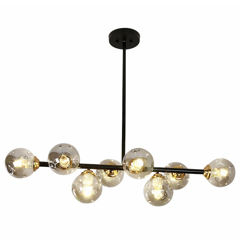 Lineaire plafondlamp voor eetkamer, ingedeukt glas, minimalistische eilandhanglamp met 8 lampen Clearhalo