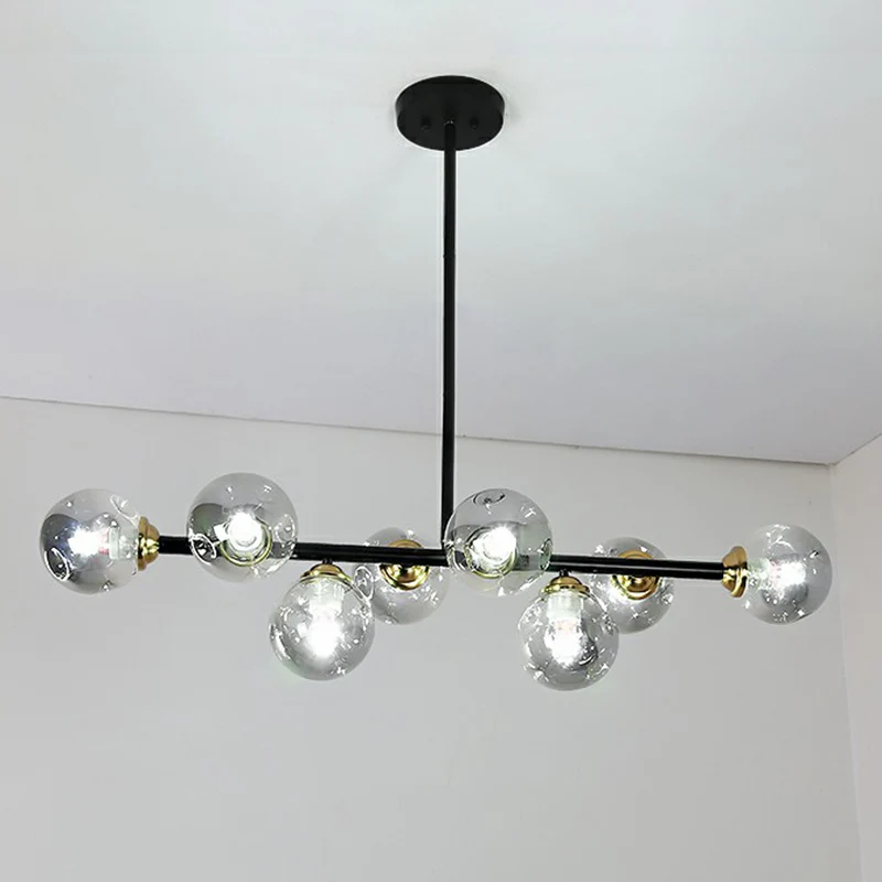 Lineaire plafondlamp voor eetkamer, ingedeukt glas, minimalistische eilandhanglamp met 8 lampen Clearhalo