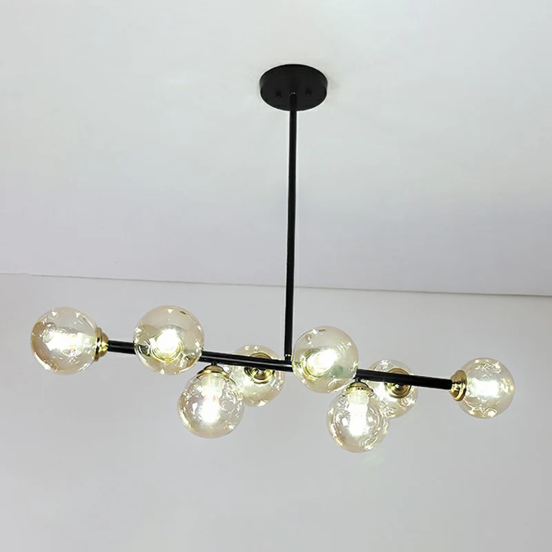 Lineaire plafondlamp voor eetkamer, ingedeukt glas, minimalistische eilandhanglamp met 8 lampen Clearhalo