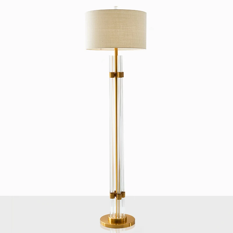 Lineaire slaapkamervloerlamp Nordic Crystal Rod LED Beige staande verlichting met trommelstofkap Clearhalo