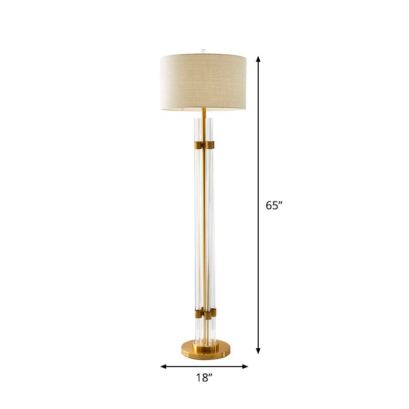 Lineaire slaapkamervloerlamp Nordic Crystal Rod LED Beige staande verlichting met trommelstofkap Clearhalo